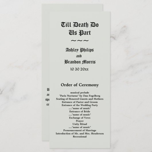 Elegant Skeletons huwelijksprogramma Programmakaart (Voorkant / Achterkant)