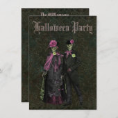 Elegant Skeletons Shabby Chic Damask Halloween Kaart (Voorkant / Achterkant)