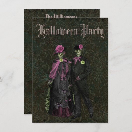 Elegant Skeletons Shabby Chic Damask Halloween Kaart (Voorkant / Achterkant)