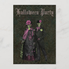 Elegant Skeletons Shabby Chic Damask Halloween Kaart