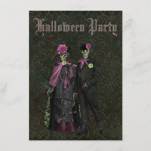 Elegant Skeletons Shabby Chic Damask Halloween Kaart