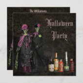 Elegant Skeletten & Poison Halloween Party Kaart (Voorkant / Achterkant)