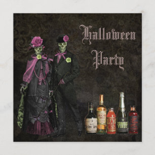 Elegant Skeletten & Poison Halloween Party Kaart