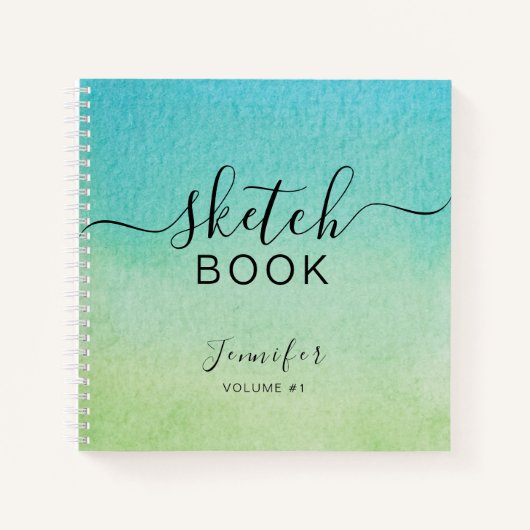 Elegant Sketchbook Jouw naam Script Blauw Groen Notitieboek (Voorkant)