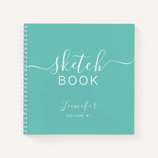 Elegant Sketchbook Jouw naam Script Blauwgroen Bla Notitieboek (Voorkant)