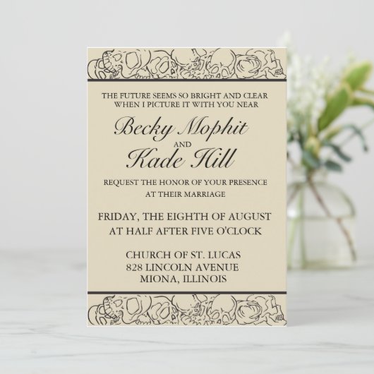 Elegant Skull Invitation Kaart (Staand voorkant)