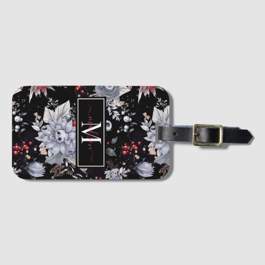 Elegant Skull Rozen Zilver Zwart Bagagelabel (Voorkant (horizontaal))