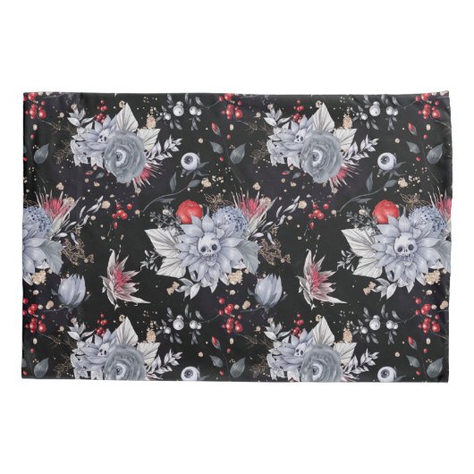 Elegant Skull Rozen Zilver Zwart Kussensloop (Achterkant)