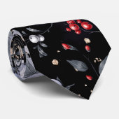 Elegant Skull Rozen Zilver Zwart Stropdas (Opgerold)
