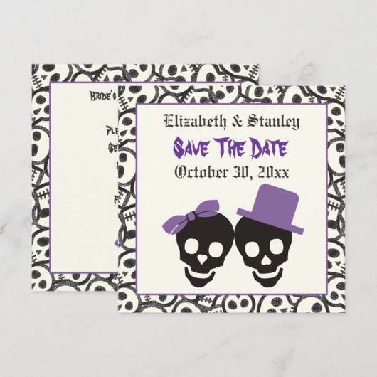 Elegant skulls Halloween bruiloft Save the Date (Voorkant / Achterkant)