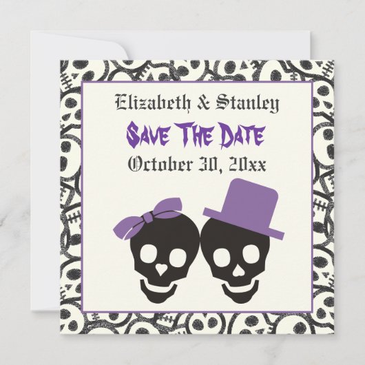 Elegant skulls Halloween bruiloft Save the Date (Voorkant)