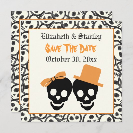 Elegant skulls Halloween bruiloft Save the Date (Voorkant / Achterkant)