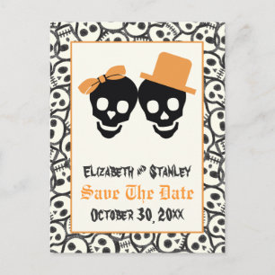 Elegant skulls Halloween bruiloft Save the Date Aankondigingskaart