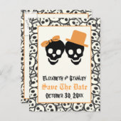 Elegant skulls Halloween bruiloft Save the Date Aankondigingskaart (Voorkant / Achterkant)