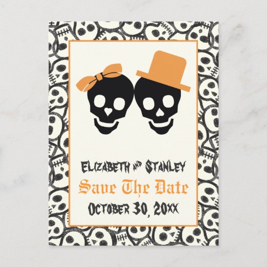 Elegant skulls Halloween bruiloft Save the Date Aankondigingskaart (Voorkant)