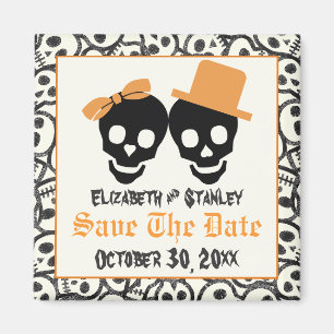 Elegant skulls Halloween bruiloft Save the Date Magneet