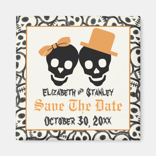 Elegant skulls Halloween bruiloft Save the Date Magneet (Voorkant)