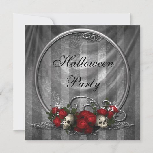 Elegant Skulls & Rozen Halloween Party Invites Kaart (Voorkant)
