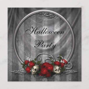 Elegant Skulls & Rozen Halloween Party Invites Kaart