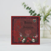 Elegant Skulls, Rozen & Hearts Linen Wedding Kaart (Staand voorkant)
