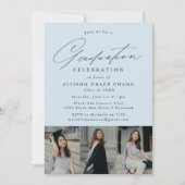 Elegant Sky Blue 3 Foto Graduparty Kaart (Voorkant)