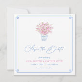 Elegant Sky Blue Ballet Roze Ginger Jar Bruiloft Save The Date (Voorkant)