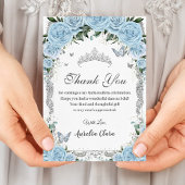 Elegant Sky Blue Bloemen Sweet Sixteen Quinceañera Bedankkaart