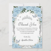 Elegant Sky Blue Bloemen Sweet Sixteen Quinceañera Bedankkaart (Voorkant)
