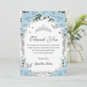 Elegant Sky Blue Bloemen Sweet Sixteen Quinceañera Bedankkaart (Staand voorkant)