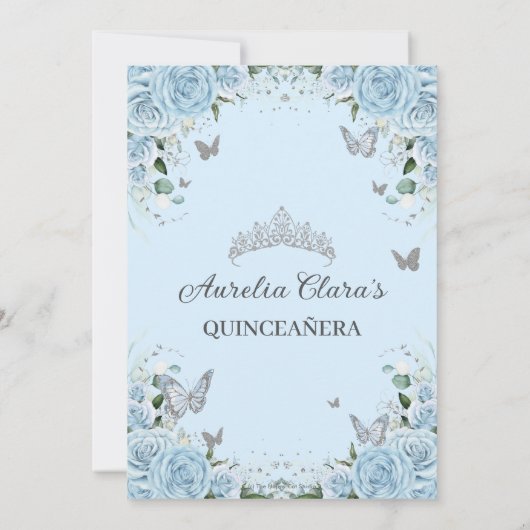Elegant Sky Blue Bloemen Sweet Sixteen Quinceañera Bedankkaart (Achterkant)