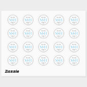 Elegant Sky Blue Couples Monogram Return Address Ronde Sticker (Vel)