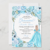 Elegant Sky Blue Floral Quinceanera Kaart (Voorkant)