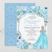 Elegant Sky Blue Floral Quinceanera Kaart (Voorkant / Achterkant)