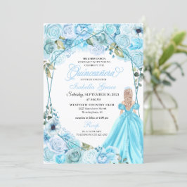 Elegant Sky Blue Floral Quinceanera Kaart