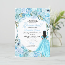 Elegant Sky Blue Floral Quinceanera Kaart