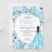 Elegant Sky Blue Floral Quinceanera Kaart (Voorkant)