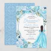 Elegant Sky Blue Floral Quinceanera Kaart (Voorkant / Achterkant)