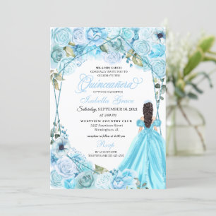 Elegant Sky Blue Floral Quinceanera Kaart