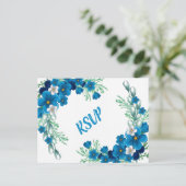 Elegant Sky Blue Floral RSVP Card Briefkaart (Staand voorkant)