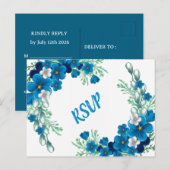 Elegant Sky Blue Floral RSVP Card Briefkaart (Voorkant / Achterkant)