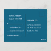 Elegant Sky Blue Floral RSVP Card Briefkaart (Achterkant)