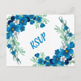 Elegant Sky Blue Floral RSVP Card Briefkaart