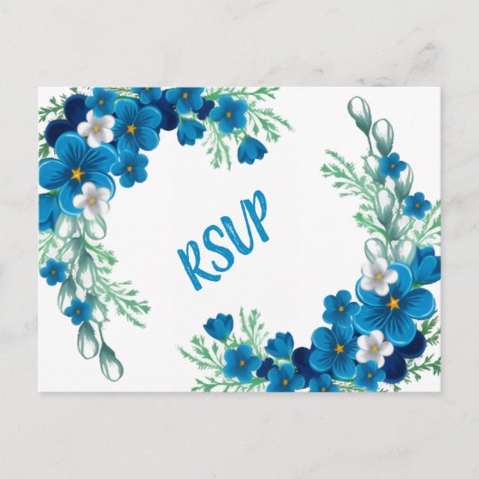 Elegant Sky Blue Floral RSVP Card Briefkaart (Voorkant)