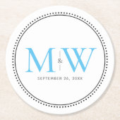 Elegant Sky Blue Monogram Weddenschap Ronde Kartonnen Onderzetter (Voorkant)