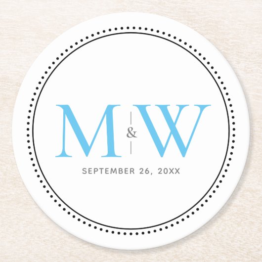 Elegant Sky Blue Monogram Weddenschap Ronde Kartonnen Onderzetter (Voorkant)