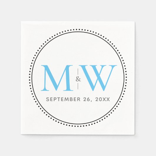 Elegant Sky Blue Monogram Weddenschap Servet (Voorkant)