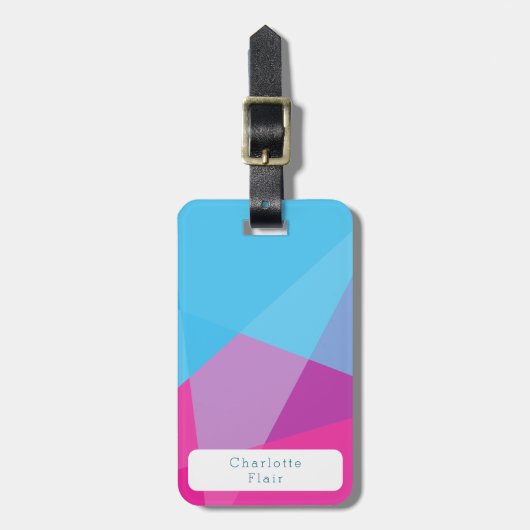 Elegant Sky Blue & Pink Metallic Name Bagagelabel (Voorkant verticaal)