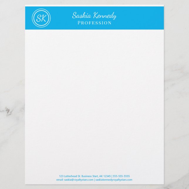 Elegant Sky Blue Professional Monogram Business Briefhoofd (Voorkant)