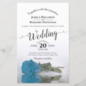 Elegant Sky Blue Roos BUDGET Weduwuitnodiging (Voorkant)