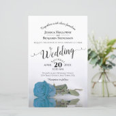 Elegant Sky Blue Roos BUDGET Weduwuitnodiging (Staand voorkant)